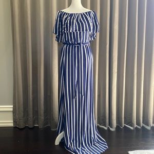 Alice & Olivia blue and white off shoulder maxi dress size 10